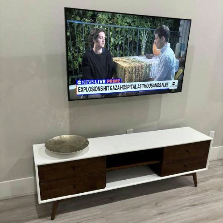 Caroline Walnut White TV Stand Up To 72 Living Room Decor