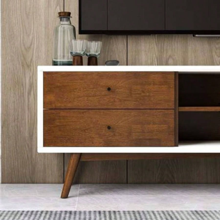 Caroline Walnut White TV Stand Up To 72 Living Room Decor