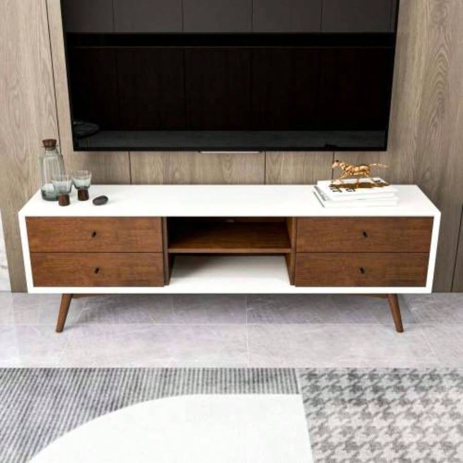 Caroline Walnut White TV Stand Up To 72 Living Room Decor
