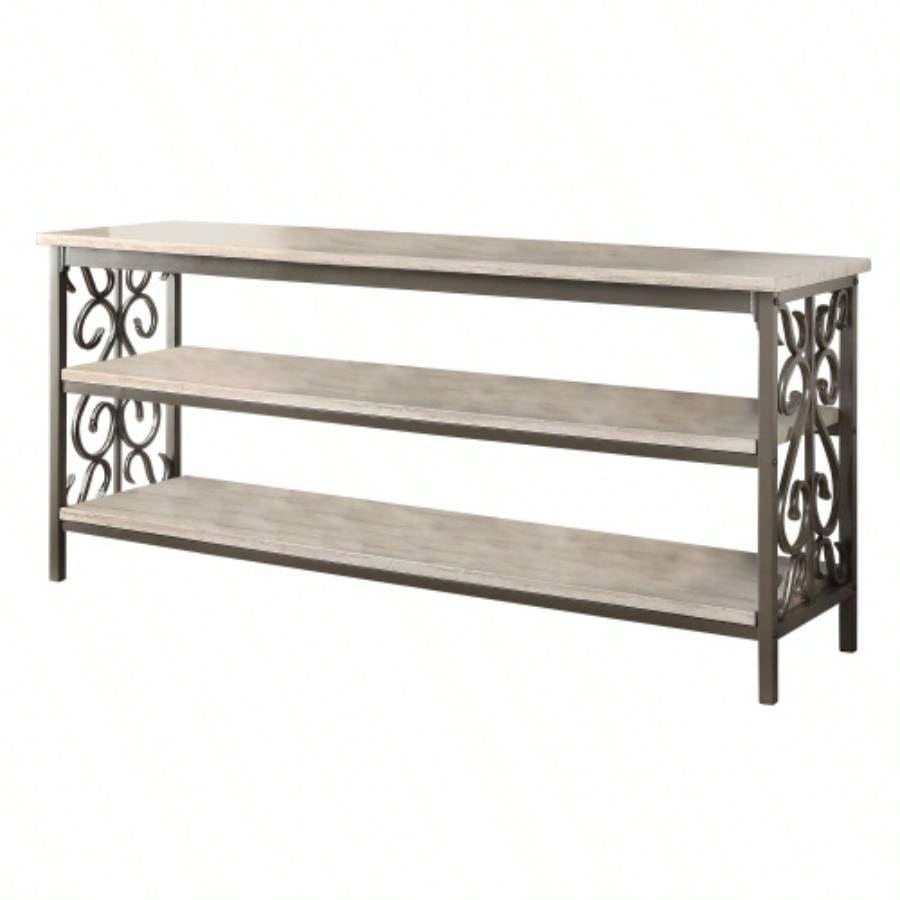 TV Stand Faux Marble Top and Shelves Living Room Furniture 1pc, Black Metal TV Console Table/Sofa Table