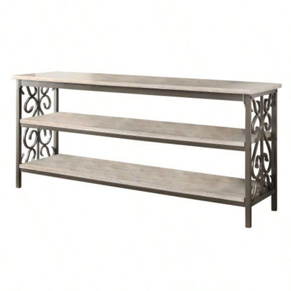 TV Stand Faux Marble Top and Shelves Living Room Furniture 1pc, Black Metal TV Console Table/Sofa Table