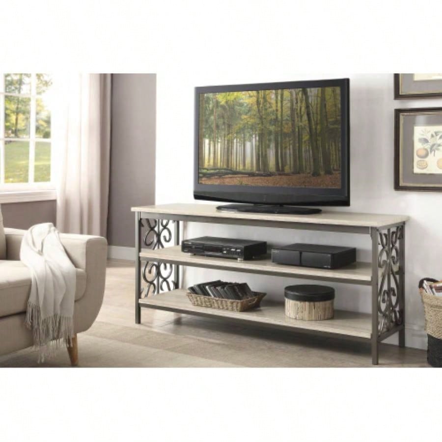 TV Stand Faux Marble Top and Shelves Living Room Furniture 1pc, Black Metal TV Console Table/Sofa Table