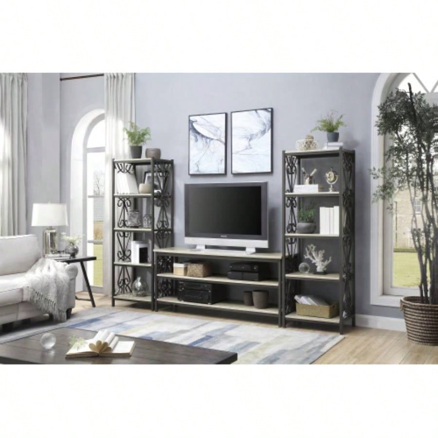 TV Stand Faux Marble Top and Shelves Living Room Furniture 1pc, Black Metal TV Console Table/Sofa Table