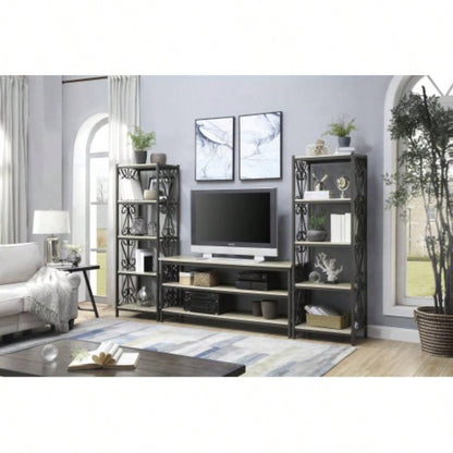 TV Stand Faux Marble Top and Shelves Living Room Furniture 1pc, Black Metal TV Console Table/Sofa Table