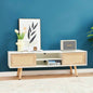 55.12 Rattan TV cabinet, double sliding doors storage, adjustable shelf, solid wood, TV console living room, White