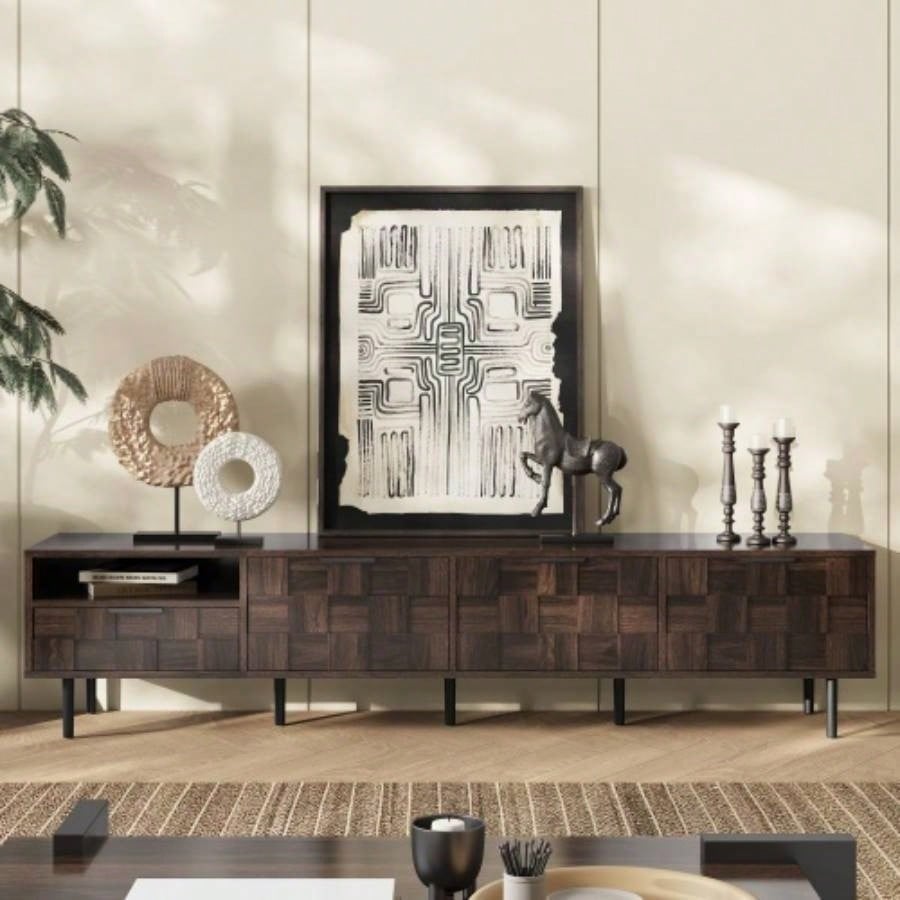 78 Mid Modern TV Stand 65+ Inch TVs, TV Console with Storage Cabinets Living Room, Entertainment Center Storage