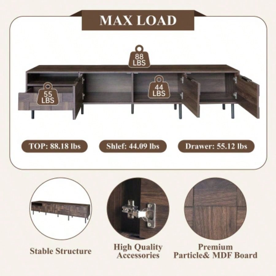 78 Mid Modern TV Stand 65+ Inch TVs, TV Console with Storage Cabinets Living Room, Entertainment Center Storage
