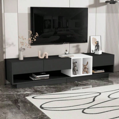ON - TREND Sleek and Stylish TV Stand with Storage Solution, Two - tone Media Console TVs Up to 80 Functional TV Cabinet with Versatile Compartment Living Room, Black