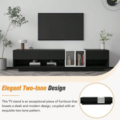 ON - TREND Sleek and Stylish TV Stand with Storage Solution, Two - tone Media Console TVs Up to 80 Functional TV Cabinet with Versatile Compartment Living Room, Black
