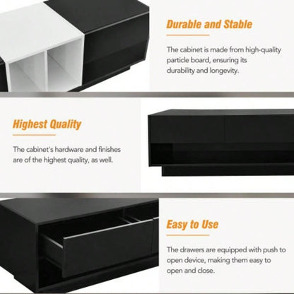 ON - TREND Sleek and Stylish TV Stand with Storage Solution, Two - tone Media Console TVs Up to 80 Functional TV Cabinet with Versatile Compartment Living Room, Black