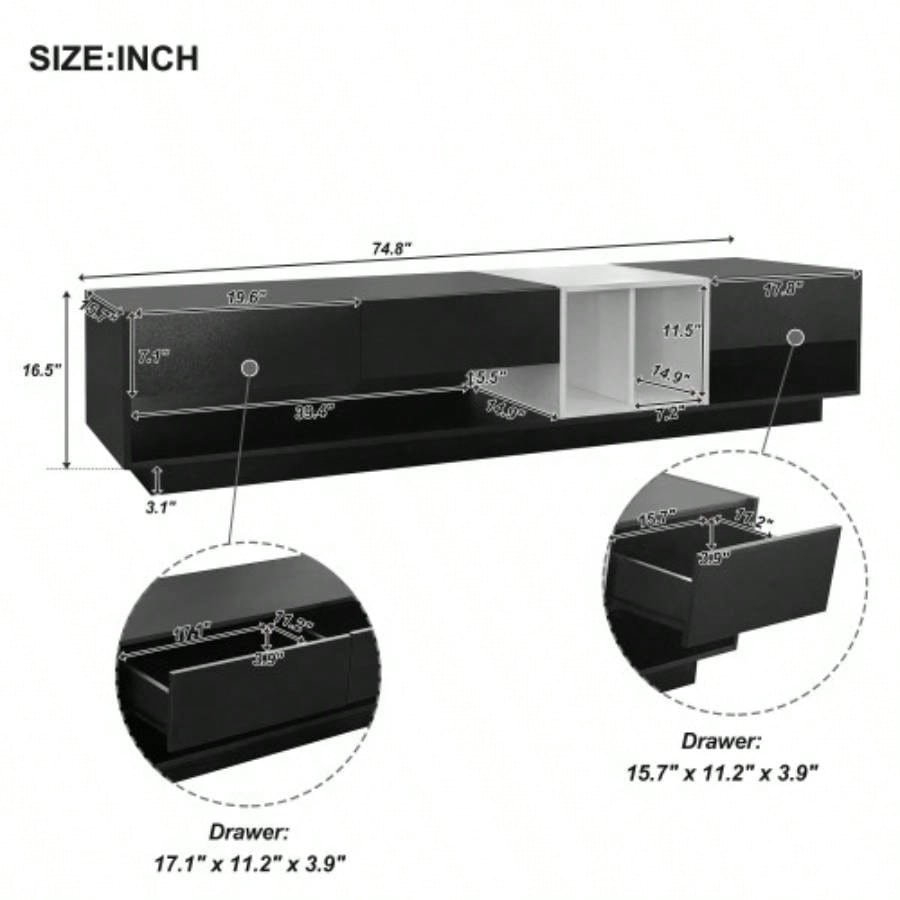 ON - TREND Sleek and Stylish TV Stand with Storage Solution, Two - tone Media Console TVs Up to 80 Functional TV Cabinet with Versatile Compartment Living Room, Black