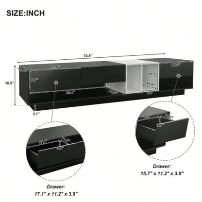 ON - TREND Sleek and Stylish TV Stand with Storage Solution, Two - tone Media Console TVs Up to 80 Functional TV Cabinet with Versatile Compartment Living Room, Black