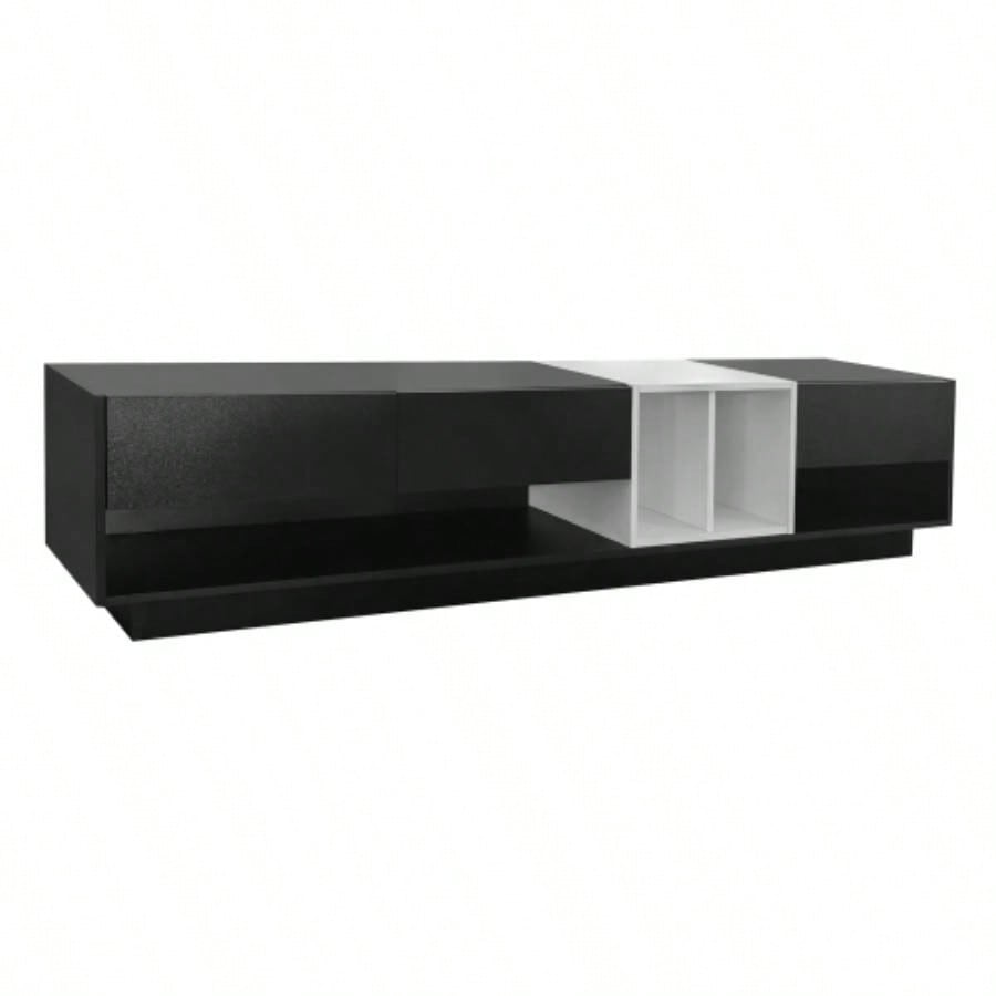 ON - TREND Sleek and Stylish TV Stand with Storage Solution, Two - tone Media Console TVs Up to 80 Functional TV Cabinet with Versatile Compartment Living Room, Black