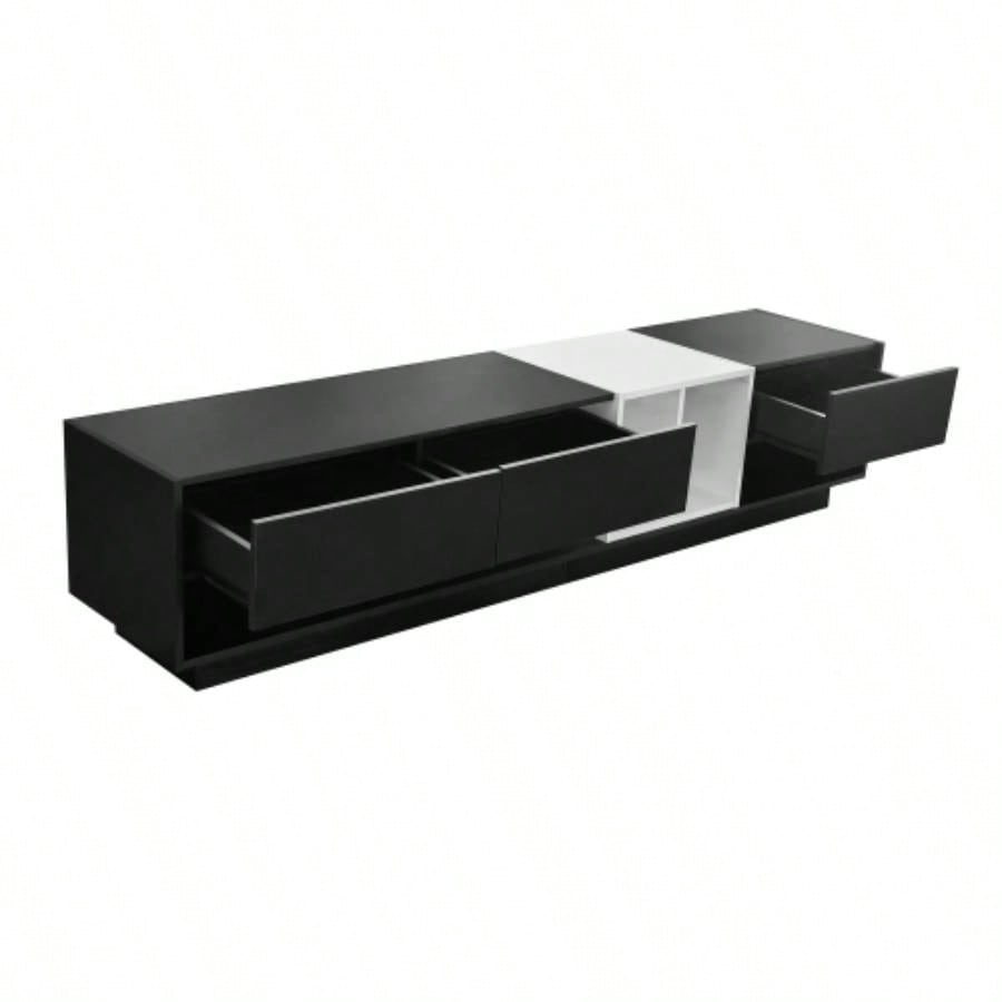 ON - TREND Sleek and Stylish TV Stand with Storage Solution, Two - tone Media Console TVs Up to 80 Functional TV Cabinet with Versatile Compartment Living Room, Black
