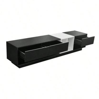 ON - TREND Sleek and Stylish TV Stand with Storage Solution, Two - tone Media Console TVs Up to 80 Functional TV Cabinet with Versatile Compartment Living Room, Black