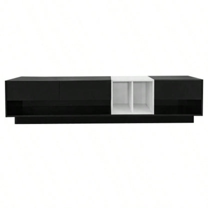 ON - TREND Sleek and Stylish TV Stand with Storage Solution, Two - tone Media Console TVs Up to 80 Functional TV Cabinet with Versatile Compartment Living Room, Black
