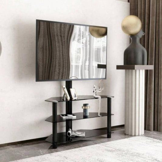 35.4 inch Black Multi - function TV Stand Height Adjustable Bracket Swivel 3 - Tier