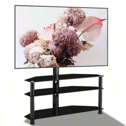 35.4 inch Black Multi - function TV Stand Height Adjustable Bracket Swivel 3 - Tier