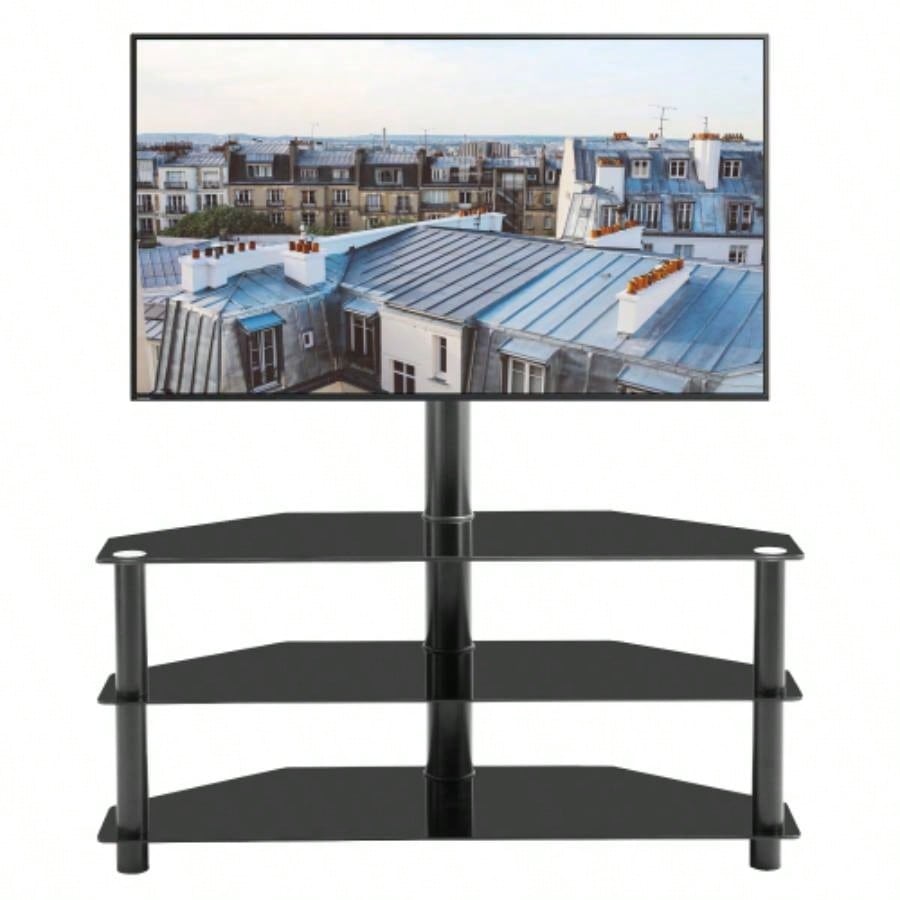 35.4 inch Black Multi - function TV Stand Height Adjustable Bracket Swivel 3 - Tier