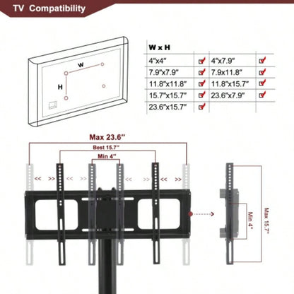 35.4 inch Black Multi - function TV Stand Height Adjustable Bracket Swivel 3 - Tier