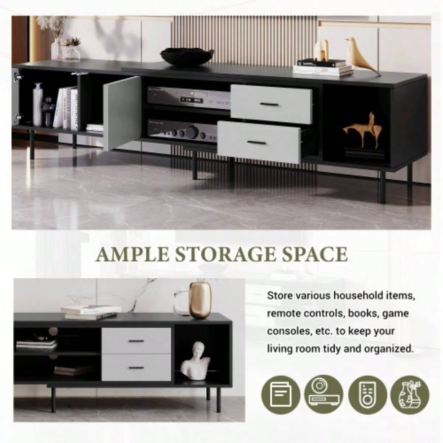 Modern TV Stand 80 TV with 2 Doors, Media Console Table, Entertainment Center with Large Storage Cabinet Living Room, Bedroom