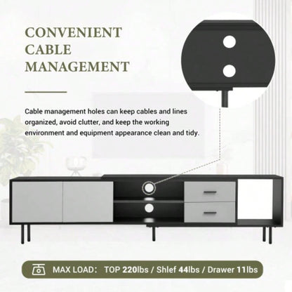 Modern TV Stand 80 TV with 2 Doors, Media Console Table, Entertainment Center with Large Storage Cabinet Living Room, Bedroom