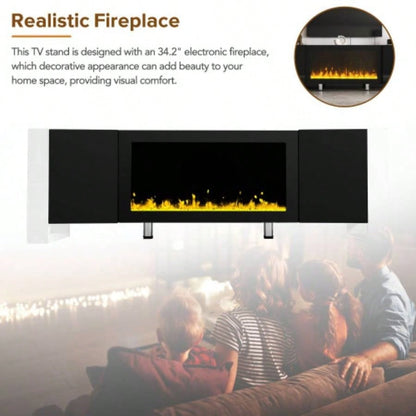 ON - TREND Modern TV Stand with 34.2 Non - heating Fireplace, High Gloss Entertainment Center with 2 Cabinets, Media Console TVs up to 78 Black
