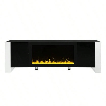 ON - TREND Modern TV Stand with 34.2 Non - heating Fireplace, High Gloss Entertainment Center with 2 Cabinets, Media Console TVs up to 78 Black