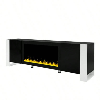 ON - TREND Modern TV Stand with 34.2 Non - heating Fireplace, High Gloss Entertainment Center with 2 Cabinets, Media Console TVs up to 78 Black