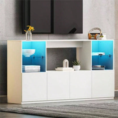 ON - TREND Modern TV Stand with 34.2 Non - heating Fireplace, High Gloss Entertainment Center with 2 Cabinets, Media Console TVs up to 78 Black