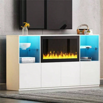 ON - TREND Modern TV Stand with 34.2 Non - heating Fireplace, High Gloss Entertainment Center with 2 Cabinets, Media Console TVs up to 78 Black