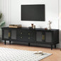 Farmhouse TV Stand with Holes TVs up to 75 Style Media Console with Rebound Device, Elegant Entertainment Center with 5 Solid Wood Living Room, Bedroom, Black, 69.6