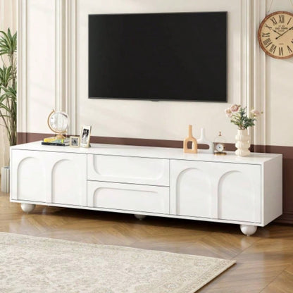 Farmhouse TV Stand with Holes TVs up to 75 Style Media Console with Rebound Device, Elegant Entertainment Center with 5 Solid Wood Living Room, Bedroom, Black, 69.6