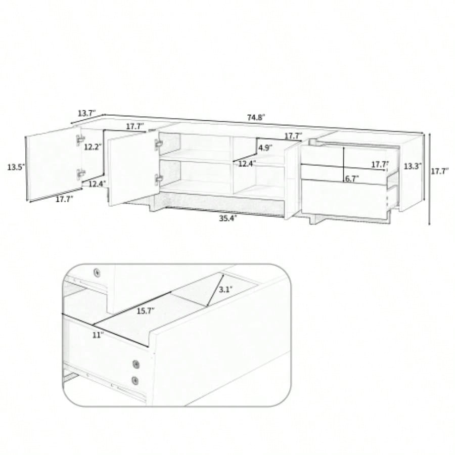 VIDEO provided ON - TREND White Black Contemporary Rectangle Design TV Stand, Unique Style TV Console Table TVs Up to 80 Modern TV Cabinet with High Gloss Surface Living Room.