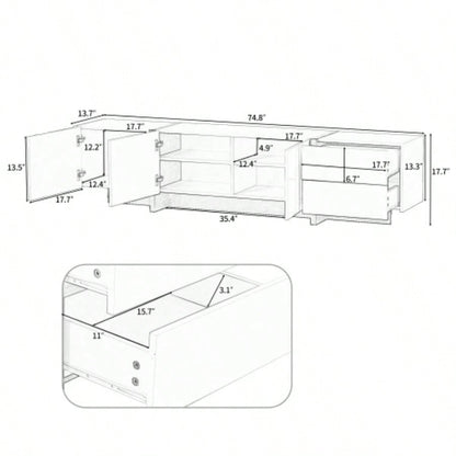 VIDEO provided ON - TREND White Black Contemporary Rectangle Design TV Stand, Unique Style TV Console Table TVs Up to 80 Modern TV Cabinet with High Gloss Surface Living Room.