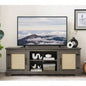 Farmhouse Rattan TV Stand Console Table TVs up to 70 Inches, TV Console Table with 2 Storage Shelves, 2 Natural Rattan Door Cabinets, 6515.55D*23.86H, Gray