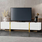 VIDEO provided ON - TREND White Black Contemporary Rectangle Design TV Stand, Unique Style TV Console Table TVs Up to 80 Modern TV Cabinet with High Gloss Surface Living Room.