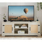 Farmhouse Rattan TV Stand Console Table TVs up to 70 Inches, TV Console Table with 2 Storage Shelves, 2 Natural Rattan Door Cabinets, 6515.55D*23.86H, Gray