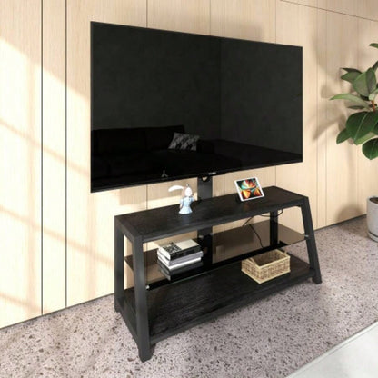 Wooden Storage TV Stand Black Tempered Glass Height Adjustable Universal Swivel Entertainment Center With Mount TV Stand, black