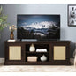 Farmhouse Rattan TV Stand Console Table TVs up to 70 Inches, TV Console Table with 2 Storage Shelves, 2 Natural Rattan Door Cabinets, 6515.55D*23.86H, Gray