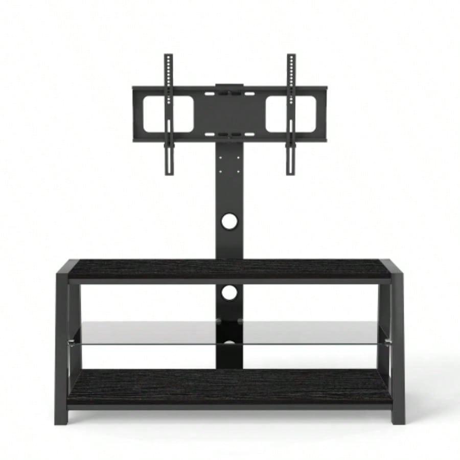 Wooden Storage TV Stand Black Tempered Glass Height Adjustable Universal Swivel Entertainment Center With Mount TV Stand, black