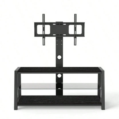 Wooden Storage TV Stand Black Tempered Glass Height Adjustable Universal Swivel Entertainment Center With Mount TV Stand, black