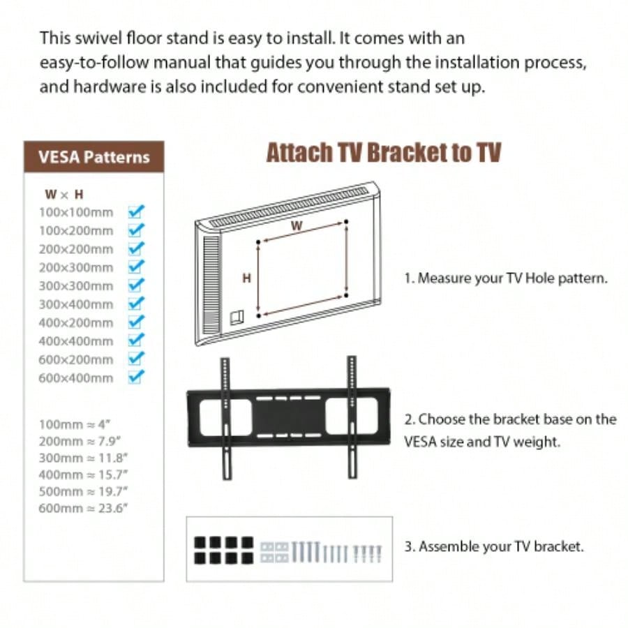 Wooden Storage TV Stand Black Tempered Glass Height Adjustable Universal Swivel Entertainment Center With Mount TV Stand, black