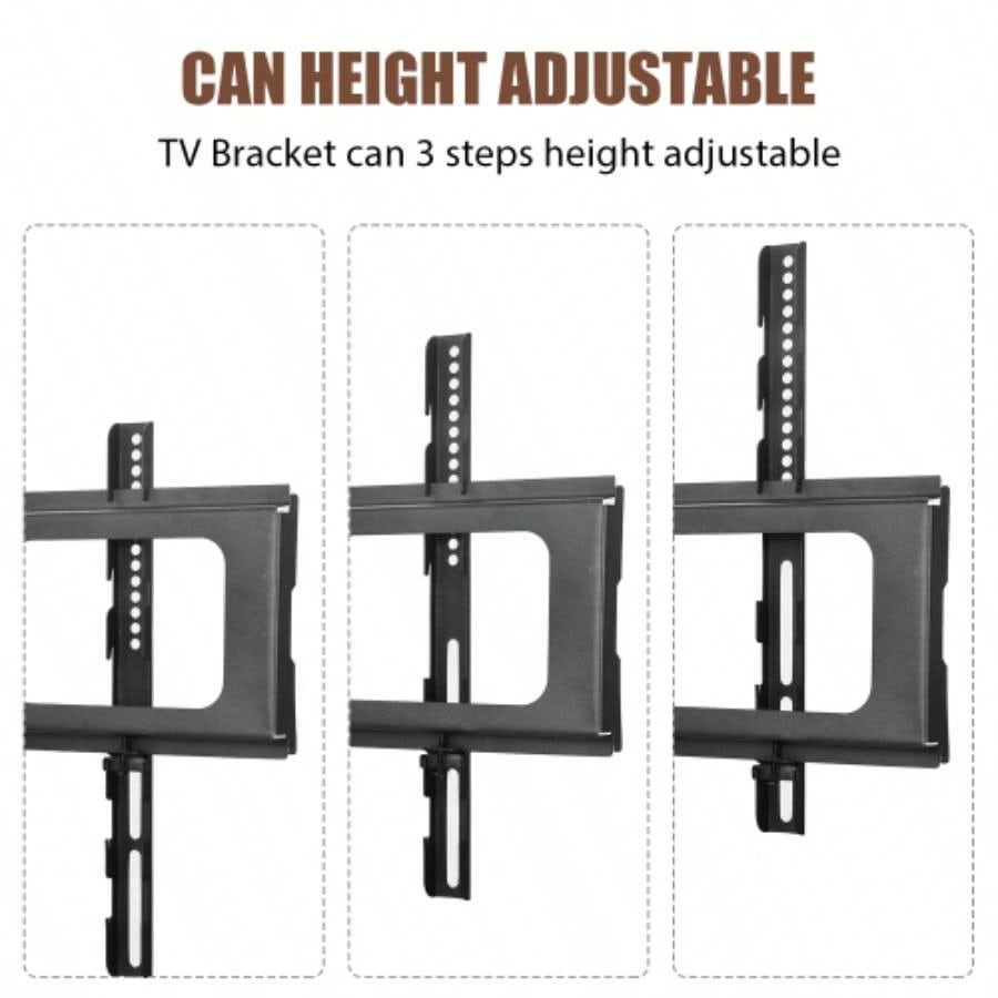 Wooden Storage TV Stand Black Tempered Glass Height Adjustable Universal Swivel Entertainment Center With Mount TV Stand, black
