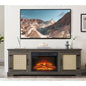 Farmhouse Rattan TV Stand Console Table TVs up to 70 Inches, TV Console Table with 2 Storage Shelves, 2 Natural Rattan Door Cabinets, 6515.55D*23.86H, Gray