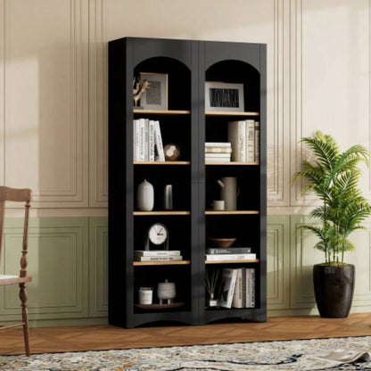 ON - TREND 3 - Piece Farmhouse Entertainment Center with Storage Cabinet TVs Up to 70 Mid - TV Stand with Bookshelf, Rustic Versatile Sideboard with Adjustable Shelves Living Room, Black