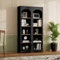 ON - TREND 3 - Piece Farmhouse Entertainment Center with Storage Cabinet TVs Up to 70 Mid - TV Stand with Bookshelf, Rustic Versatile Sideboard with Adjustable Shelves Living Room, Black