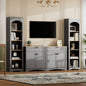 ON - TREND 3 - Piece Farmhouse Entertainment Center with Storage Cabinet TVs Up to 70 Mid - TV Stand with Bookshelf, Rustic Versatile Sideboard with Adjustable Shelves Living Room, Black