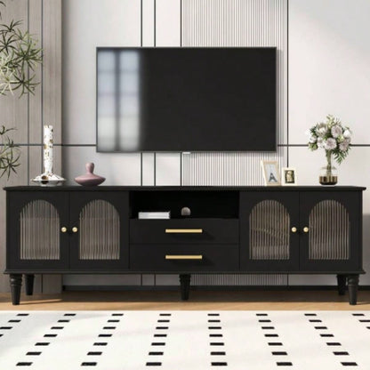 U - Can 68.9 Retro TV Stand TVs up to 75 Inches, Entertainment Center Media Console with Fluted Glass Doors and Five Solid Wood Living roomOLD SKU: N724P198468B