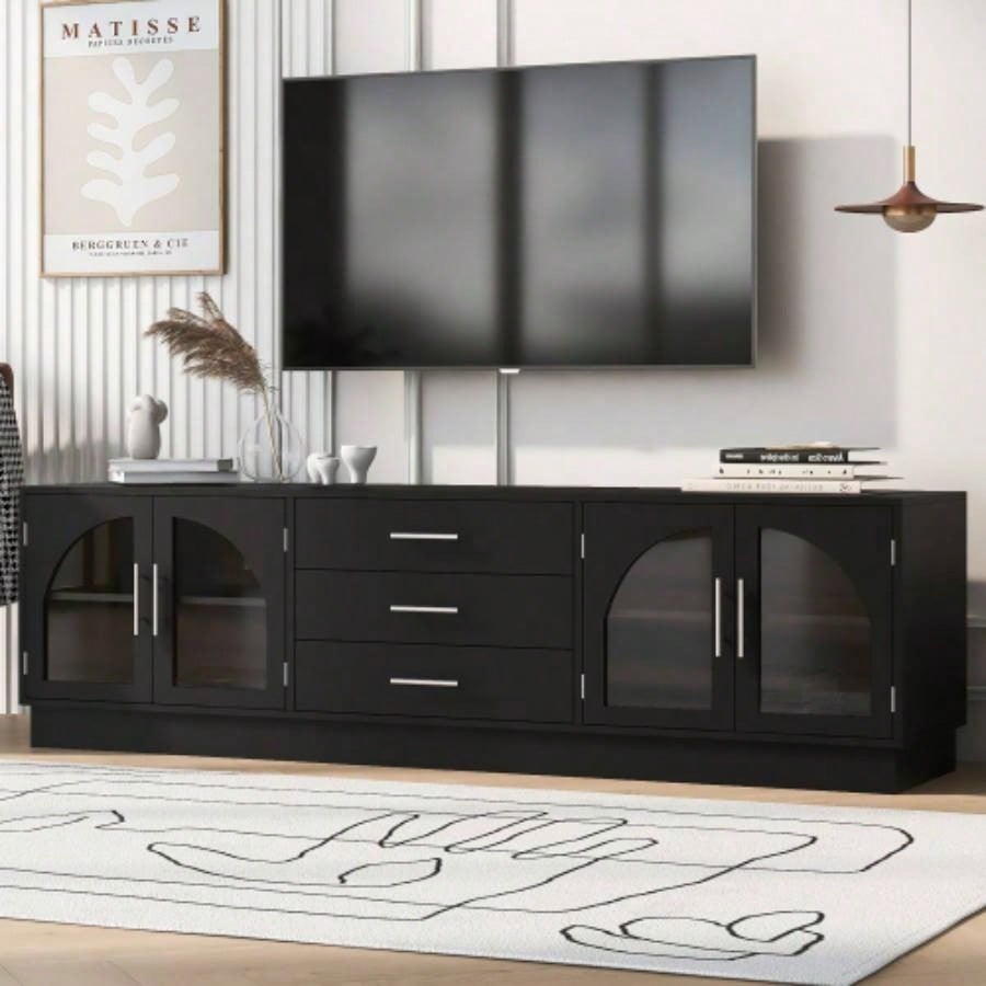 U - Can 68.9 Modern Minimalist TV Stand TVs up to 75 Inches, Entertainment Center Media Console Cabinet with Adjustable Shelves Living roomOLD SKU: N724P198482B